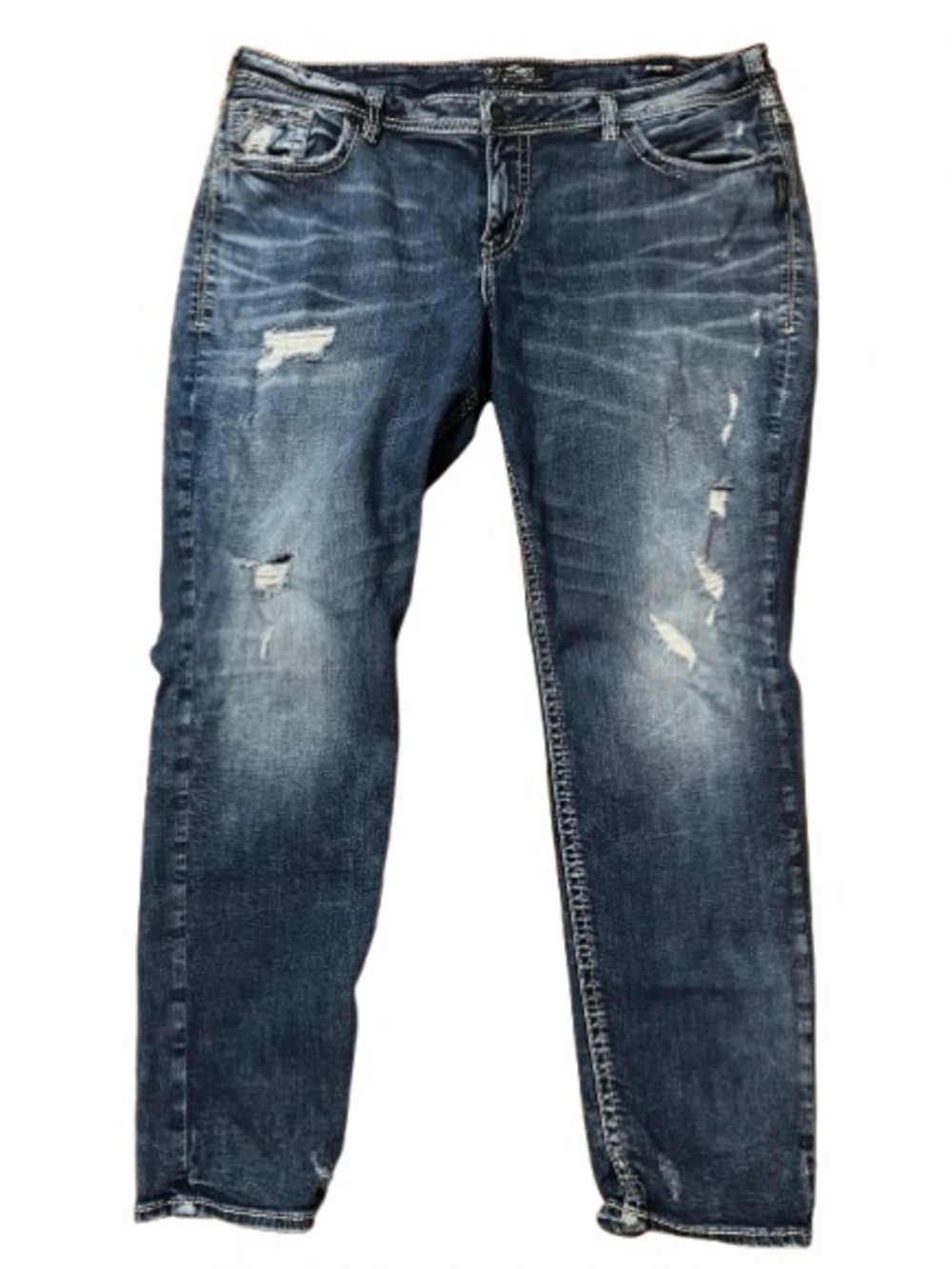 Silver Jeans Boyfriend Super Stretch Distressed Western Blue Jeans Size 20